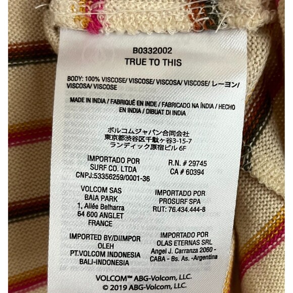 VOLCOM - Beige Multi Stripe Long Sleeve Loose Fit Cropped Viscose Sweater sz 10 - Picture 4 of 7
